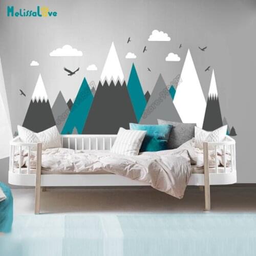 Big Baby Room Decal Adventure Theme Decor Huge Mountain Cloud Bird Nursery Kid Room Removable Vinyl Wall Sticker JW373
