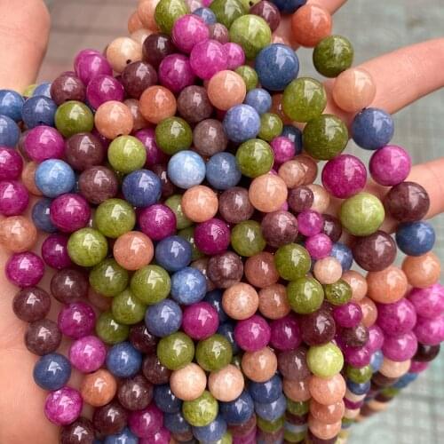 Natural Stone Tourmaline Color Round Loose Beads 6 8 10 12mm Pick Size Spacer Beads For Jewelry Making DIY Bracelet Accessories