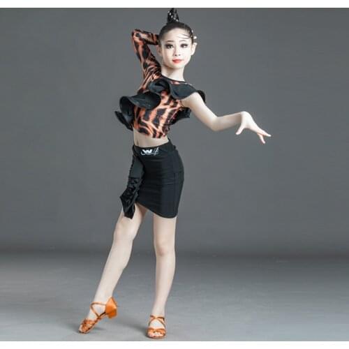 New Summer Latin Dance Costumes ChildrenS Leopard Print Practice Clothes Latin Dance Skirts Girls Performance Clothing SL3221