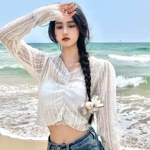 New Womens UPF 50+ Sun Protection Long Sleeve T-Shirt Outdoor Hiking Tops Korean Fashion Shirts Hollow Out See-through t-shirts