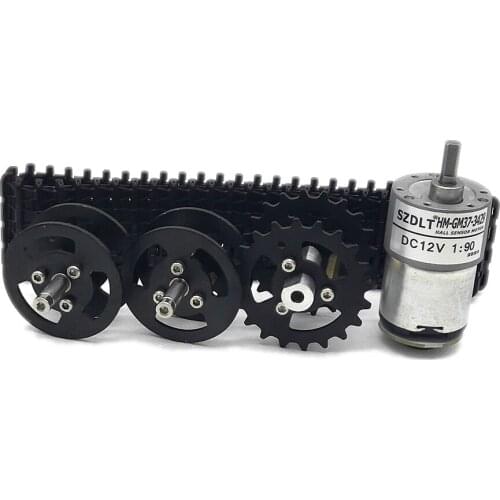One set of DIY robot tank kits, Metal bearing wheel + Metal driving wheel + plastic track + 12V with hall sensor motor