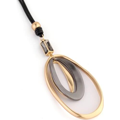 Three Oval Alloy Pendant Long Necklace Bohemian Statement Necklace Party Gifts For Women bijoux femme