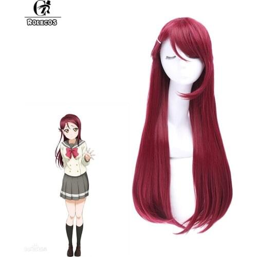 ROLECOS LoveLive Sunshine Cosplay Sakurauchi Riko Cosplay Headwear Long Straight Dark Red Synthetic Hair 90cm / 35.43inch