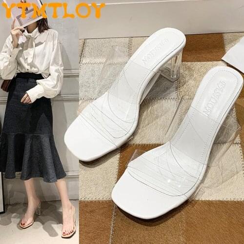 Sandals Women 2021 New Summer Wild Net Red Word With Thick Heel Sandals And Slippers Women Wear Crystal Transparent High Heels