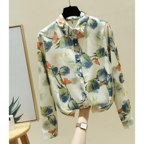 Long Sleeve Print Chiffon Blouse Shirt Blouse Women Blusas Mujer De Moda 2021 Turn Down Collar Blouse Women Clothing Blusa E76