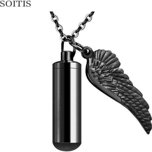 SOITIS Black Angel Wing Pendant Decorative Medium Bottle Cremation urn Necklace Keepsake Gift Perfume Bottle for Women