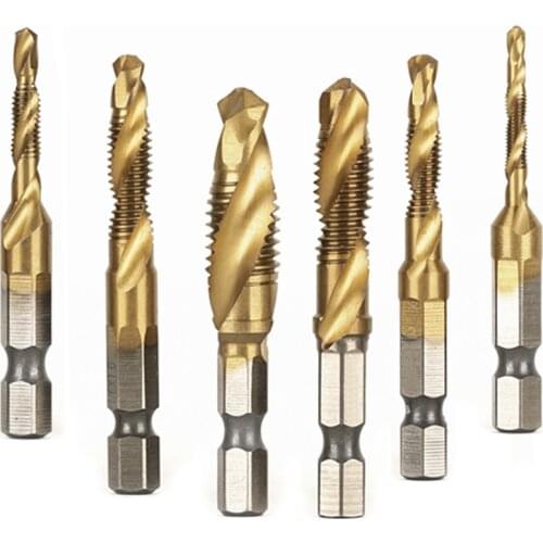 M3-M10 Screw Tap Drill Bits HSS Taps Metalworking Combination Bit Metric High Speed Steel Titanium 1/4" Quick Change Hex Drills