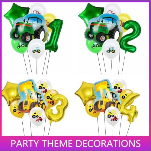 7pcs Farm Tractor Helium Balloons 32 inch Number Foil Balloon Baby Shower Farm Theme Birthday Party Decorations Kids Air Globos