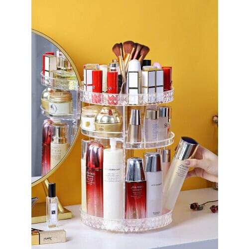 360 Degree Rotating Cosmetic Storage Box Makeup Organizer Cosmetics Storage Rack Fashion Crystal helf Display Stand High Capacit