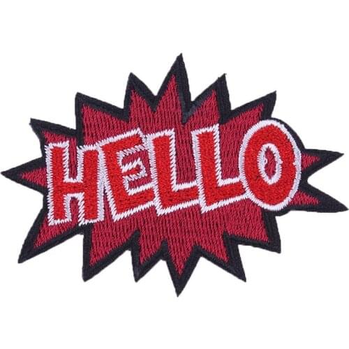 Hello Embroidery Patch Iron on Modal Letters Appliques for Mending Clothes Crash Hole Patch WTF Fabric Thermo Sticker COOL Label