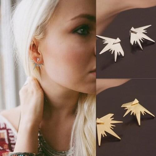 Women Fashion Bar Front And Back Spike Earrings Exaggeration Triangle Ear Jackets Earrings