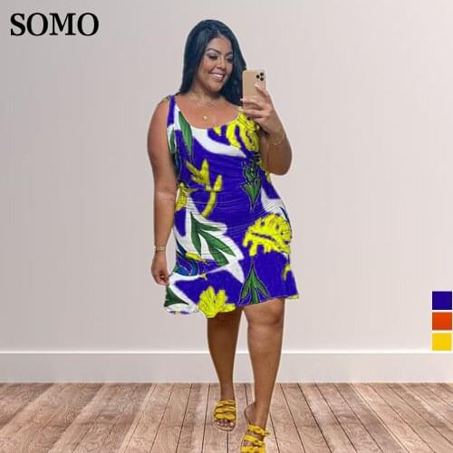 Plus Size Summer Dress 4xl Women Clothing Printing Fashion Round Collar Sleeveless Casual Summer Dresses Wholesale Dropshipping