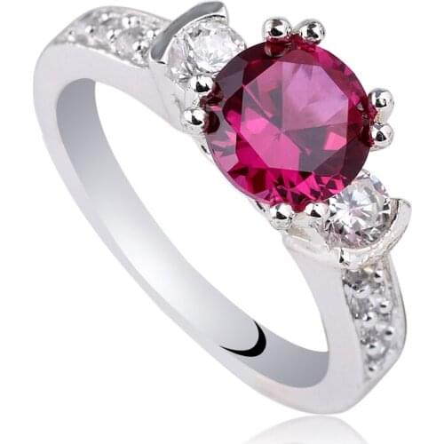 Lady 925 Silver Wedding Ring 7.0mm Round Stone Crystal Jewelry Classic Finger Wear R132