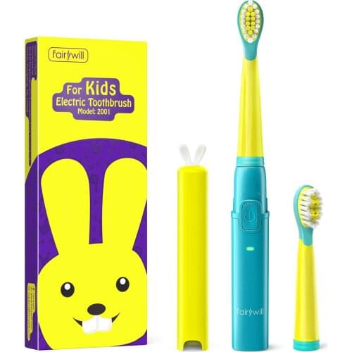 Fairywill 2001 Kids Sonic Electric Toothbrush Rechargeable Soft Tongue Cleaner Smart Timer and 3 Modes 4 Hours Charge 2 Heads