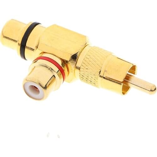 1Pc Gold Plated RCA Male to 2 Female RCA Splitter Adapter AV Video Audio T Plug RCA 3 way Plug R Connector
