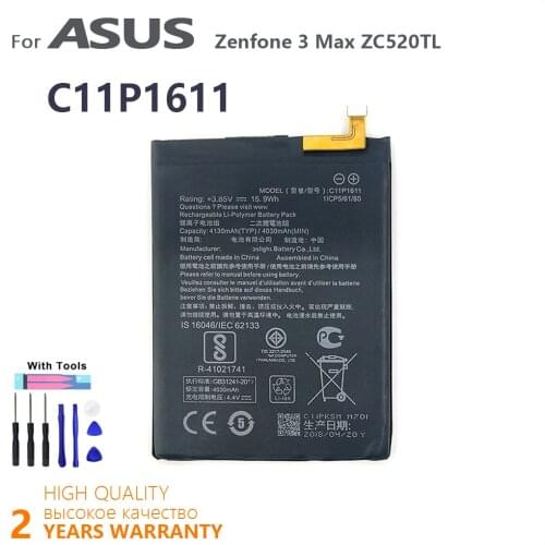 100% Original 4130mAh C11P1611 Battery For ASUS Zenfone 3 Max Z3 Max ZC520TL X008DB 3 X008 X008D Z01B Batteries With Tools