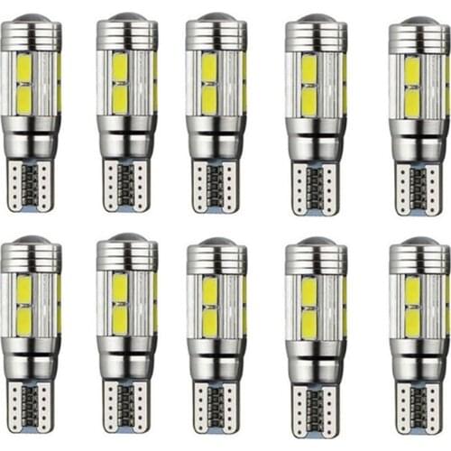 1x 10smd T10 White 5630 Led 194 W5w Can Bus Error Free Wedge Bulb On Vehicle Side With Built-in Can Bus And Radiator