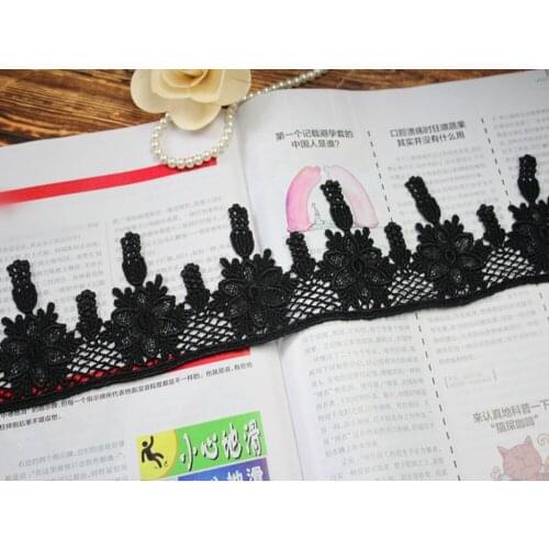 7cm wide-15yards/lot DIY Lace Craft Beautiful Black Water Soluble Embroidery Lace Trim GarmentWedding/Doll/Dress