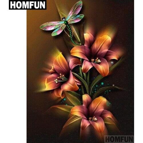 HOMFUN Full Square/Round Drill 5D DIY Diamond Painting "Flowers & Dragonfly" 3D Embroidery Cross Stitch 5D Home Decor A00748