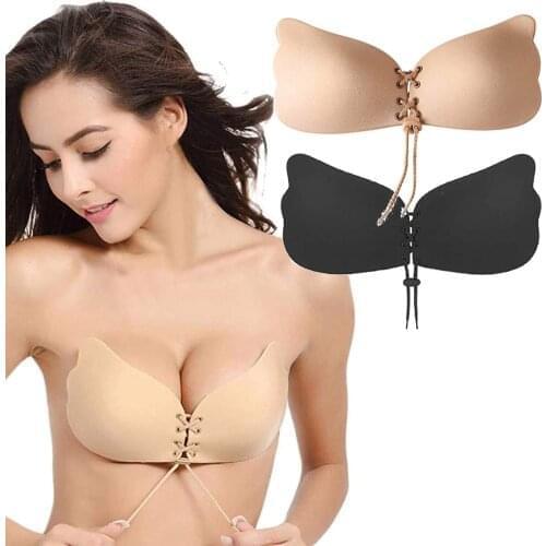 Women Invisible Bra Self Adhesive Strapless Bandage Blackless Solid Bra Stick Gel Silicone Push Up Womens Underwear Reusable