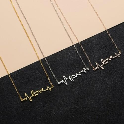 CHENGXUN Trendy Love Letter Pendant Necklace Electrocardiogram Wave Shape Charm Necklace Women Girl Stainless Steel Jewelry Gift