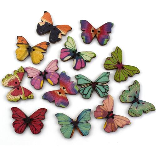 Wooden Mixed Color Butterfly Shape Buttons 2 Holes Handmade Clothing Sewing Scrapbooking Crafts DIY Wooden Button