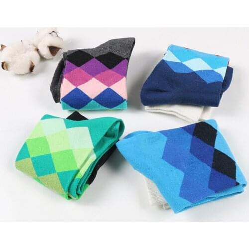 DONG AI 4 Pairs Men Fashion Socks Cotton Funny Crew Novelty Sock Geometry Novelty Color Comfortable Winter Autumn Happy Sox