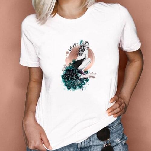T-shirts Women Sexy Peacock Beauty Printed Casual 90s Fashion T shirt Clothes Graphic Tshirt Tops Lady Short sleeve Female Tee
