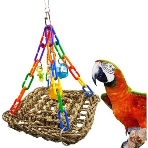Pet Toy Swing Stand Parakeet Cage Parakeet Bird Hammock Hanging Straw Net Swing Parrot Pet Climbing Chewing Decor