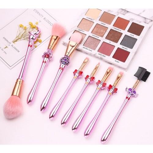 Anime Girls Make Up Tools Lip Blush Eyeshadow Powder Foundation Eyelash Brush Metal Handle Soft Hair Makeup Ladies Kit Pincel