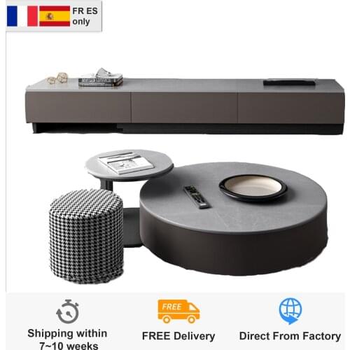 Italian Minimalist Rock Plate round Tea Table TV Cabinet Unit Light Luxury Modern Minimalist Living Room Tea Table