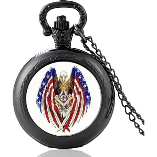 Classic American flag Freemason Male Eagle Design Quartz Pocket Watch Vintage Pendant Clock Watch Men Women Necklace Best Gifts