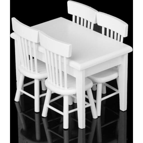 Classic Dollhouse Miniature Dining Room Wooden Dining Table Chairs Set 1:12