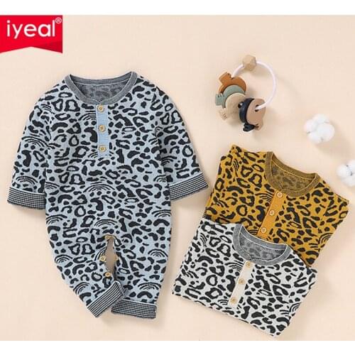 IYEAL Newborn Baby Clothes Leopard Knitted Baby Romper Girls Fashion Toddler Outfit Cotton Infant Baby Jumpsuit Boys Overalls