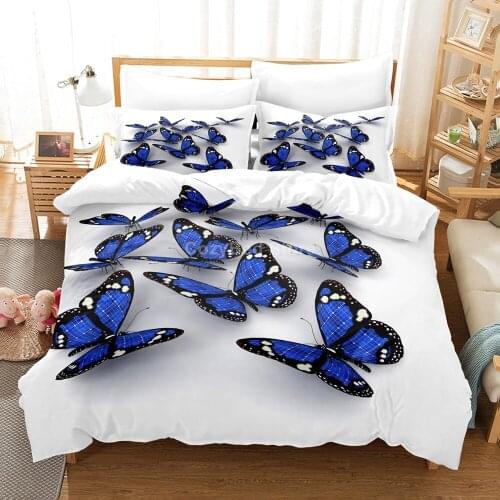 Butterfly 3d Bedding Set Blue Duvet Cover Sets Comforter Bed Linen Twin Queen King Single Size Room Decor Kids Adult Animal