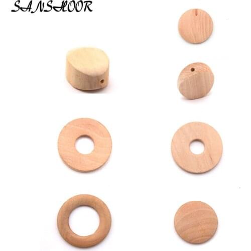 SANSHOOR Mixed Designs 25-60mm Diameter Round Wood Beads Natural Color Beads for Wooden Jewelry MT-025-58 50pcs/lot