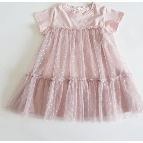 Summer Sweet Girls Princess Dress Kids Children Baby Short Sleeve Dot Polka Mesh Patchwork Dresses Clothes Dress for Girls