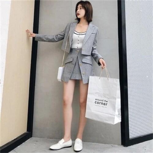 Fashion two-piece suit female simple New high-end leisure one button suit + mini skirt two-piece