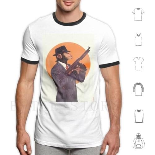 The Gangster Costume Monkey T Shirt Men Cotton 6xl Monkey Suit Gangster Submachine Gun Armed Sun Orange Bus Golf Yellow Flowers