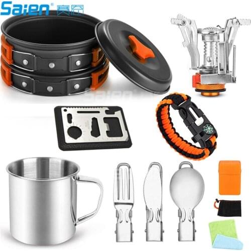 12/13/18/23 PCS Camping Cookware Mess Kit, Aluminum Lightweight Folding Camping Pots and Pans Set for 1/2/3/4 Person