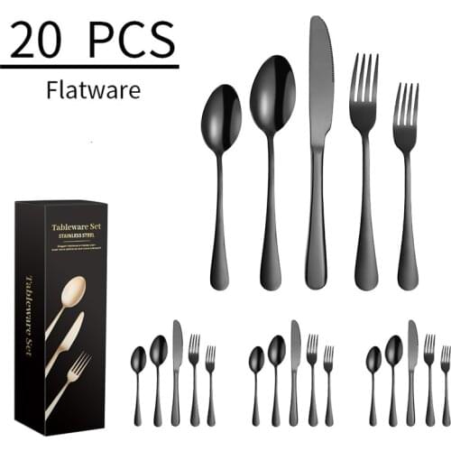 20PCS 4 Pairs Tableware Set Dessert Cake Forks Spoons Stainless Steel Flatware Breakfast Dinnerware Dish Knife Milk Coffee Spoon