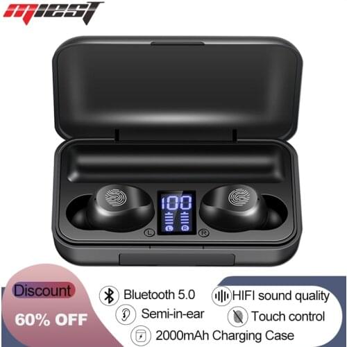 Miest Bluetooth 5.0 Earphone Touch Control Wireless Headphons HiFi IPX7 Waterproof Earbuds Headset with LED Display Charging Box