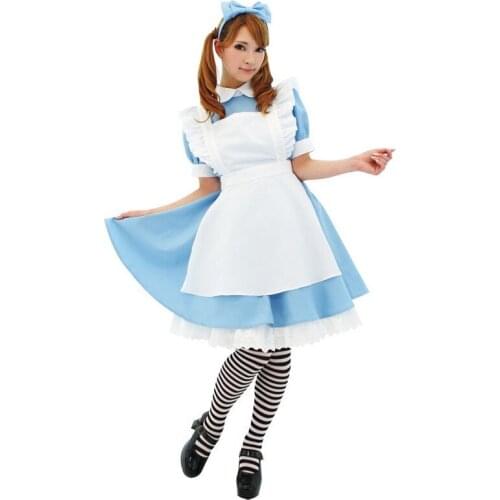 New Sweet Cute Anime Cosplay Clothing Blue Maid Dress Fairy Tale Stage Performance Costume For Women Short Sleeve Maid Dress