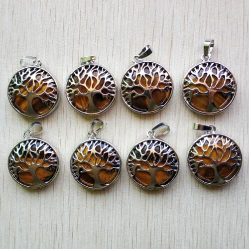 Wholesale 8pcs/lot fashion good quality natural tiger eye stone Tree of life Pendants 25mm for diy jewelry marking free