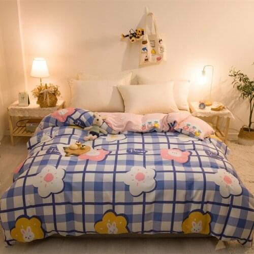 Pastoral style quilt cover blue pink plaid flower princesses duvet cover twin full queen king double size blanket cover bedding