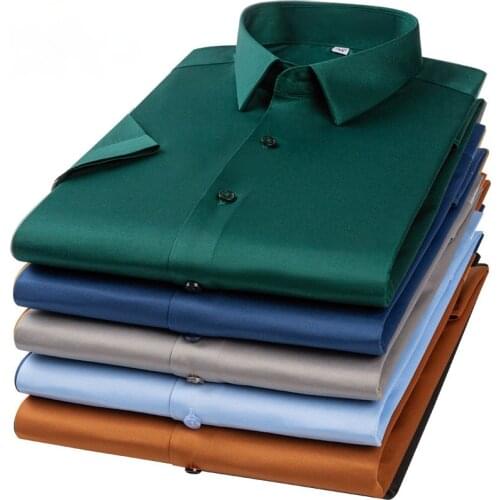 6XL Non-iron Elasticity Easy To Take Care Business Soft Cozy No Pockets White Work Shirt Short Sleeve Shirt Men Slim Fit