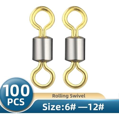 TIANNSII 100pcs Fishing Swivel with Safety Snap Solid Rings Rolling Swivel Golden Double Color for Carp Fishing Accessories