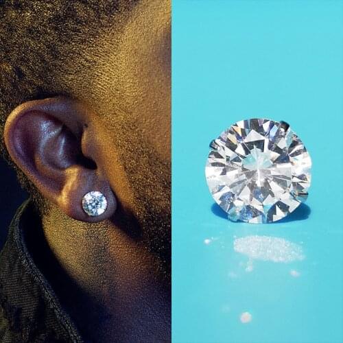 1 Pair Korean Hip Hop Street Stainless Steel Stud Earrings CZ Ear Piercing Crystal Ear Jewelry for Men Women Accessories