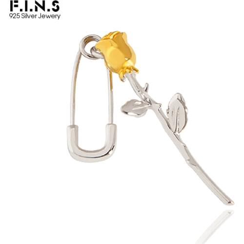 F.I.N.S French Style 925 Sterling Silver Earring Only One Piece Single Rose Pin Drop Earrings 925 Fine Jewelry Prevent Allergy