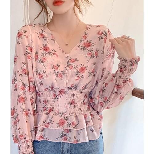 Long Sleeve V-Neck Print Chiffon Blouse Shirt Tops Blusa Blouse Women Blusas Mujer De Moda 2021 Womens Tops And Blouses D817